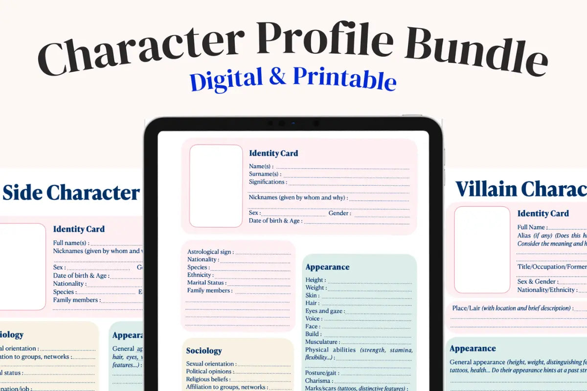 Character Sheet Bundle for Writers (freebie inside!)