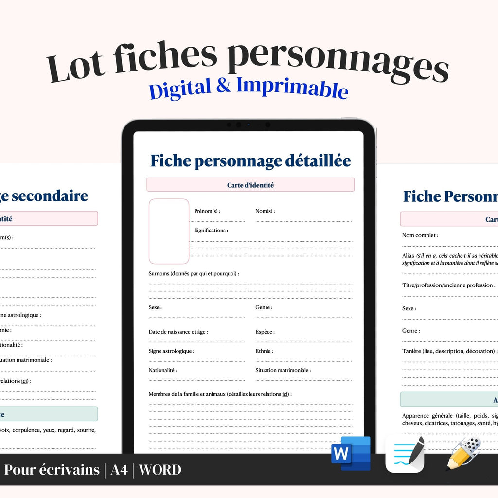 Lot Fiches Personnages