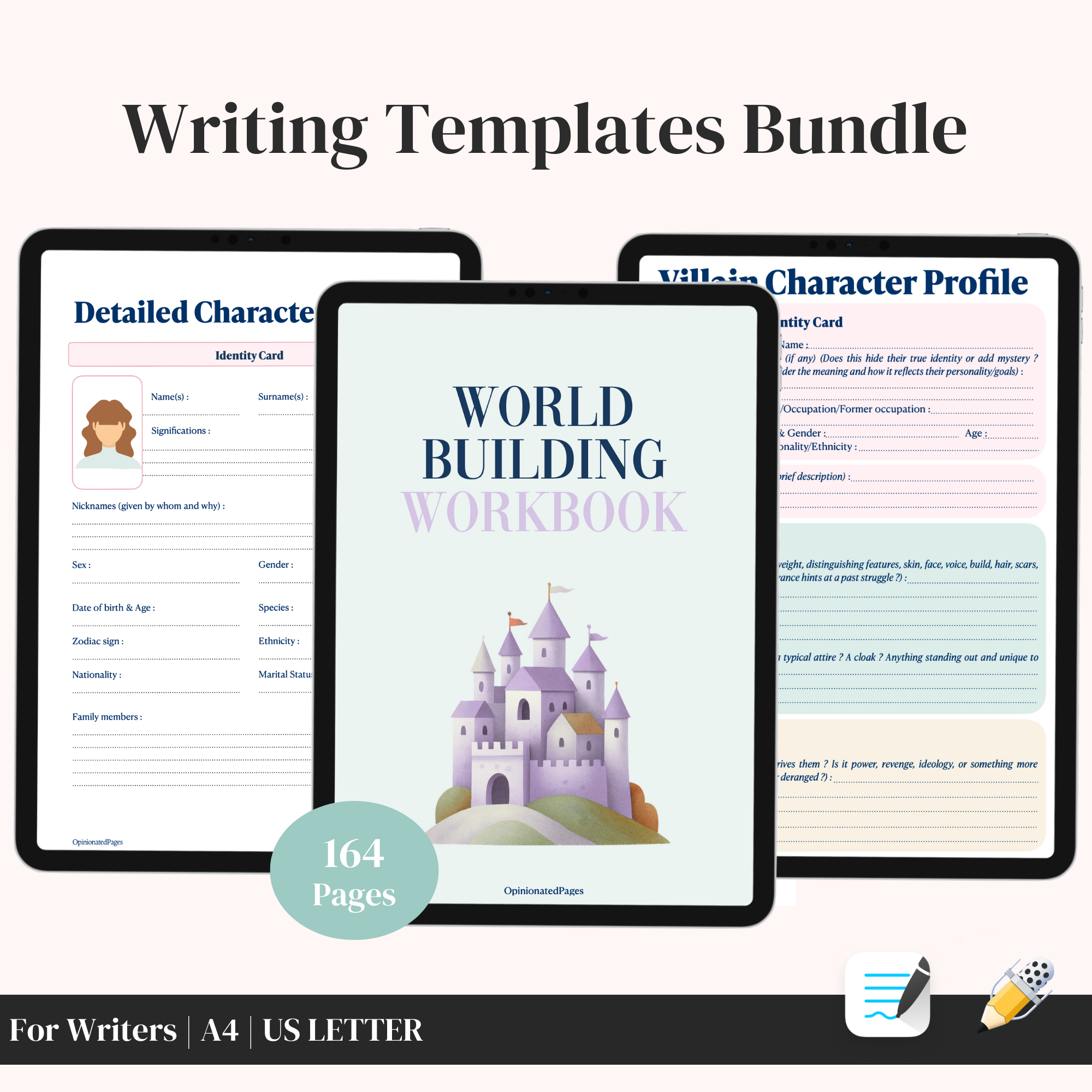 Character Sheet & Worldbuilding Workbook Bundle