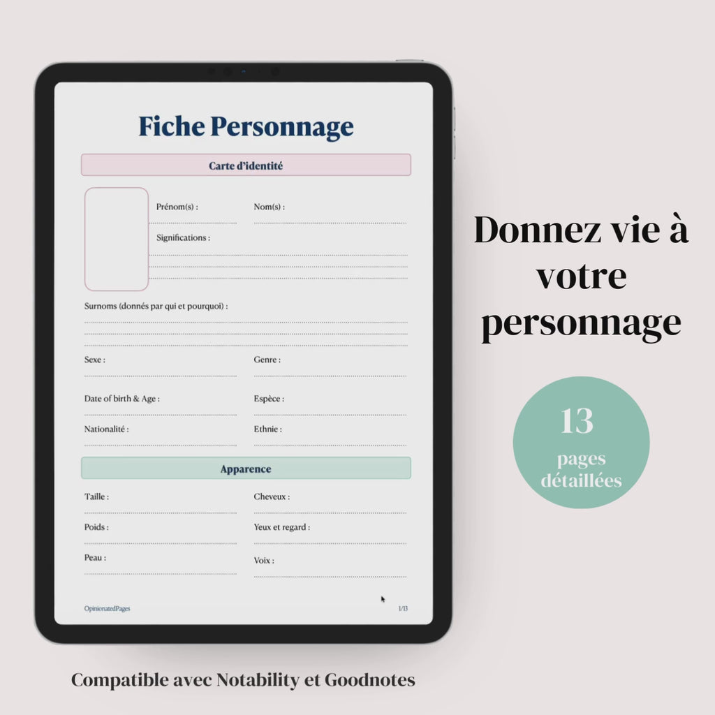 Fiche Personnage Principal