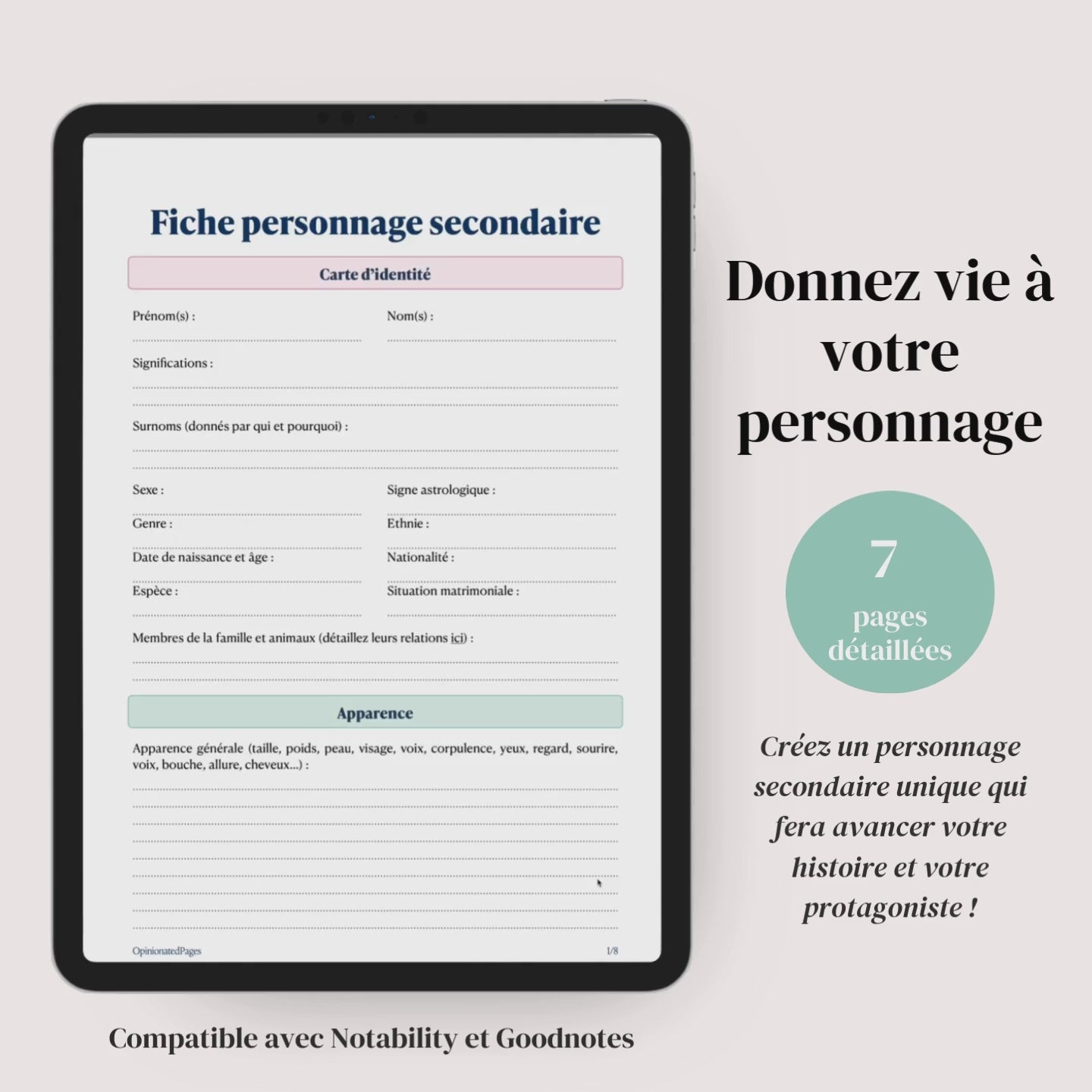 Fiche Personnage Secondaire