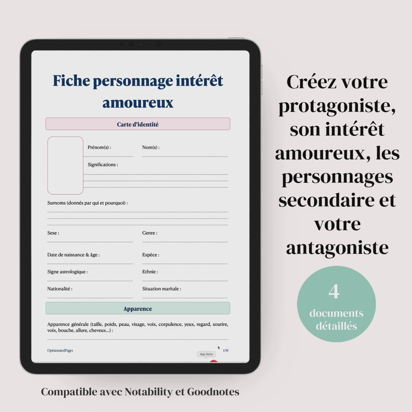 Lot Fiches Personnages